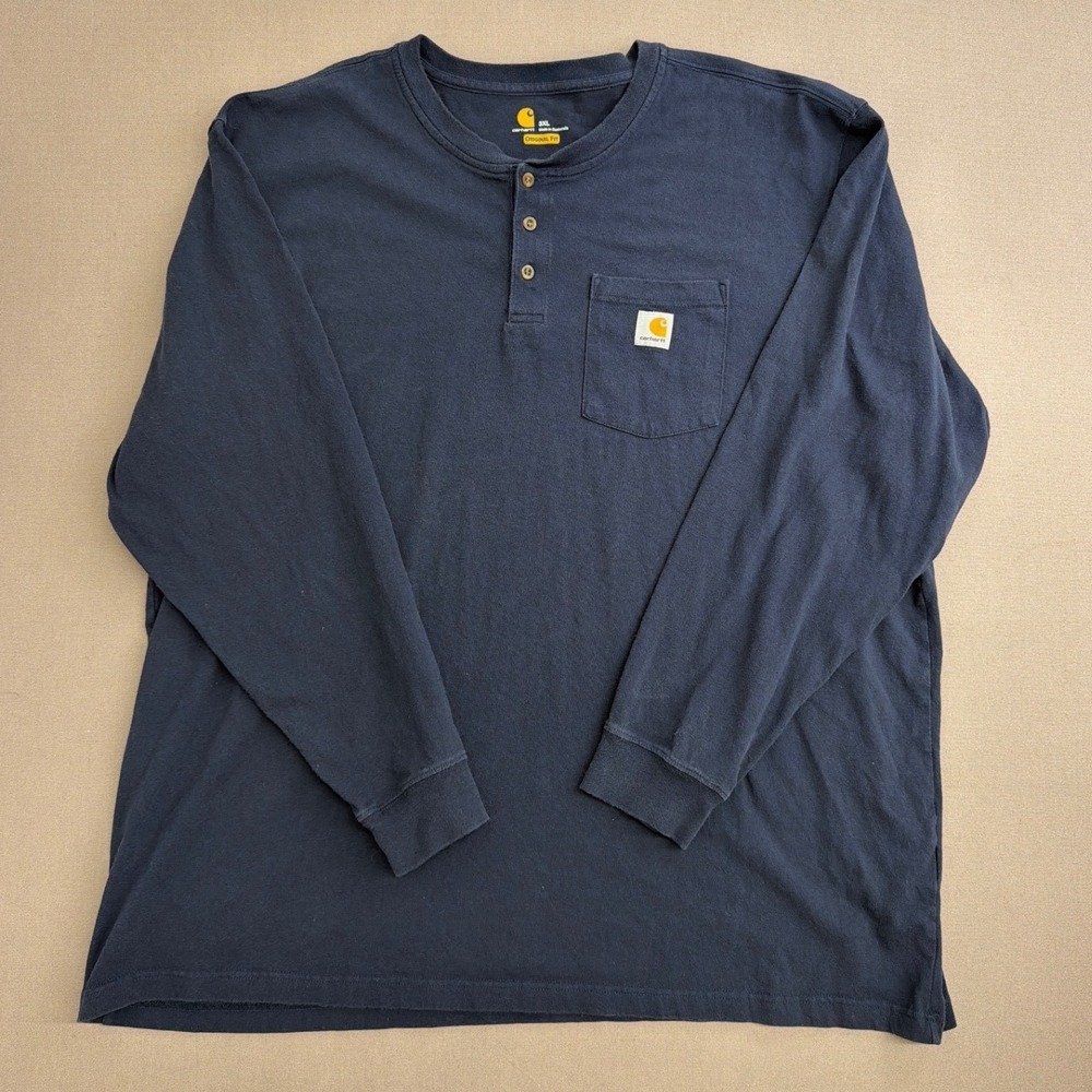 Carhartt Mens‎ 3XL Navy Blue Long Sleeve Henley Pocket T-Shirt Original Fit 1992
